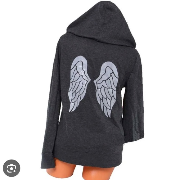 Victoria's Secret Sequin Angel Wings Zipup Black Hoodie Sweatshirt